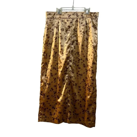 Zara Satin Floral High Waisted Midi Skirt size large - Picture 2 of 8